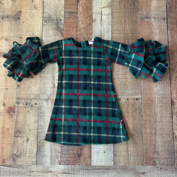 Plaid Girls Ruffle Sleeve Dress In Green & Red By Mia Belle Girls 4T - Picture 1 of 6